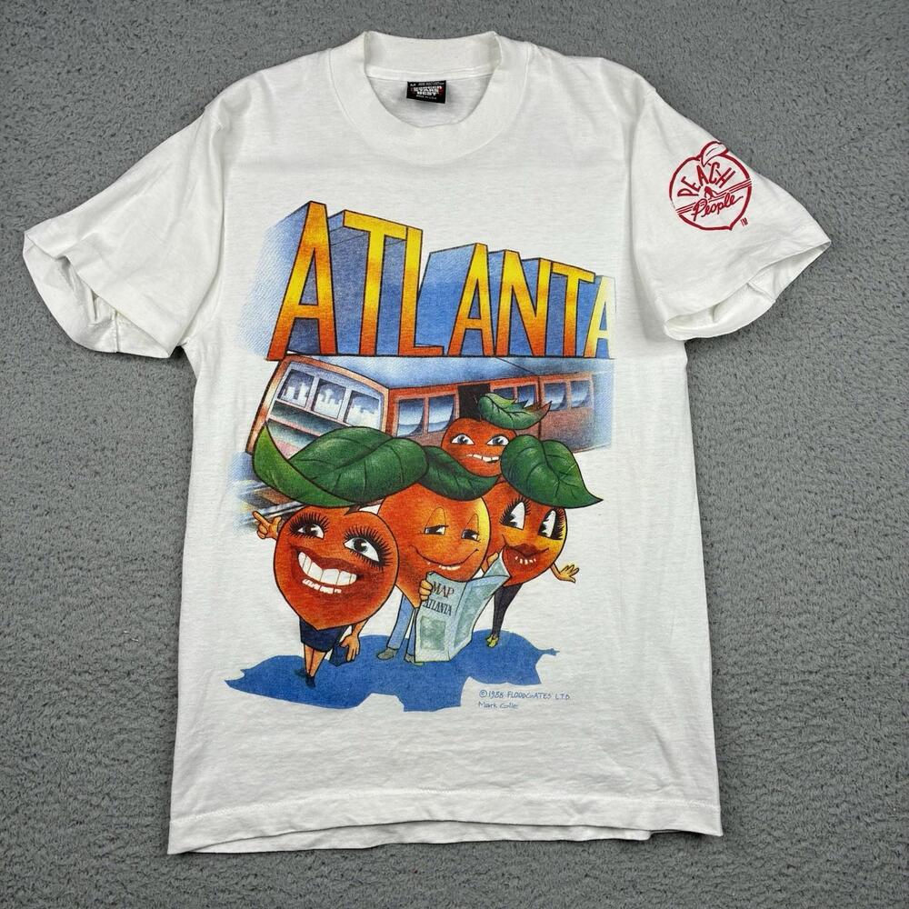 Vintage 80s Atlanta Georgia T-Shirt Men's Medium White Peach People Screen Stars